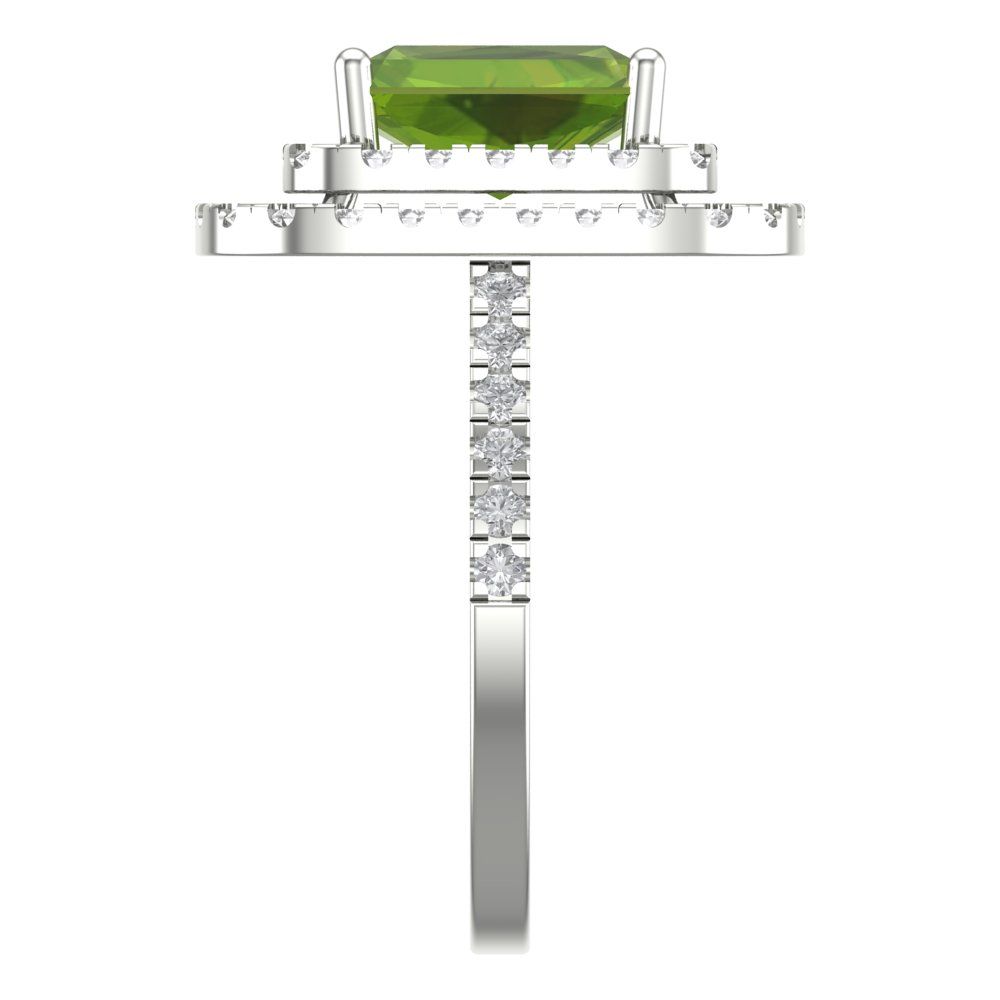 2.62 cttw Natural Peridot Hidden Halo Engagement Ring - Solid White Gold (VVS1, Emerald Cut,8X6.0mm)