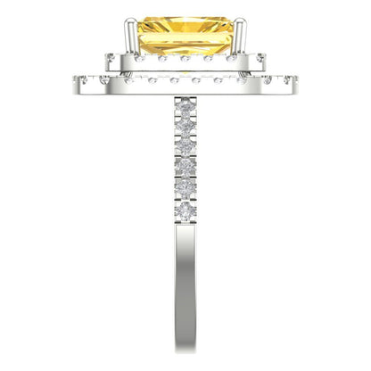 2.62 cttw Zirconia Simulated Yellow Diamond Hidden Halo Engagement Ring - Solid White Gold (VVS1, Emerald Cut,8X6.0mm)