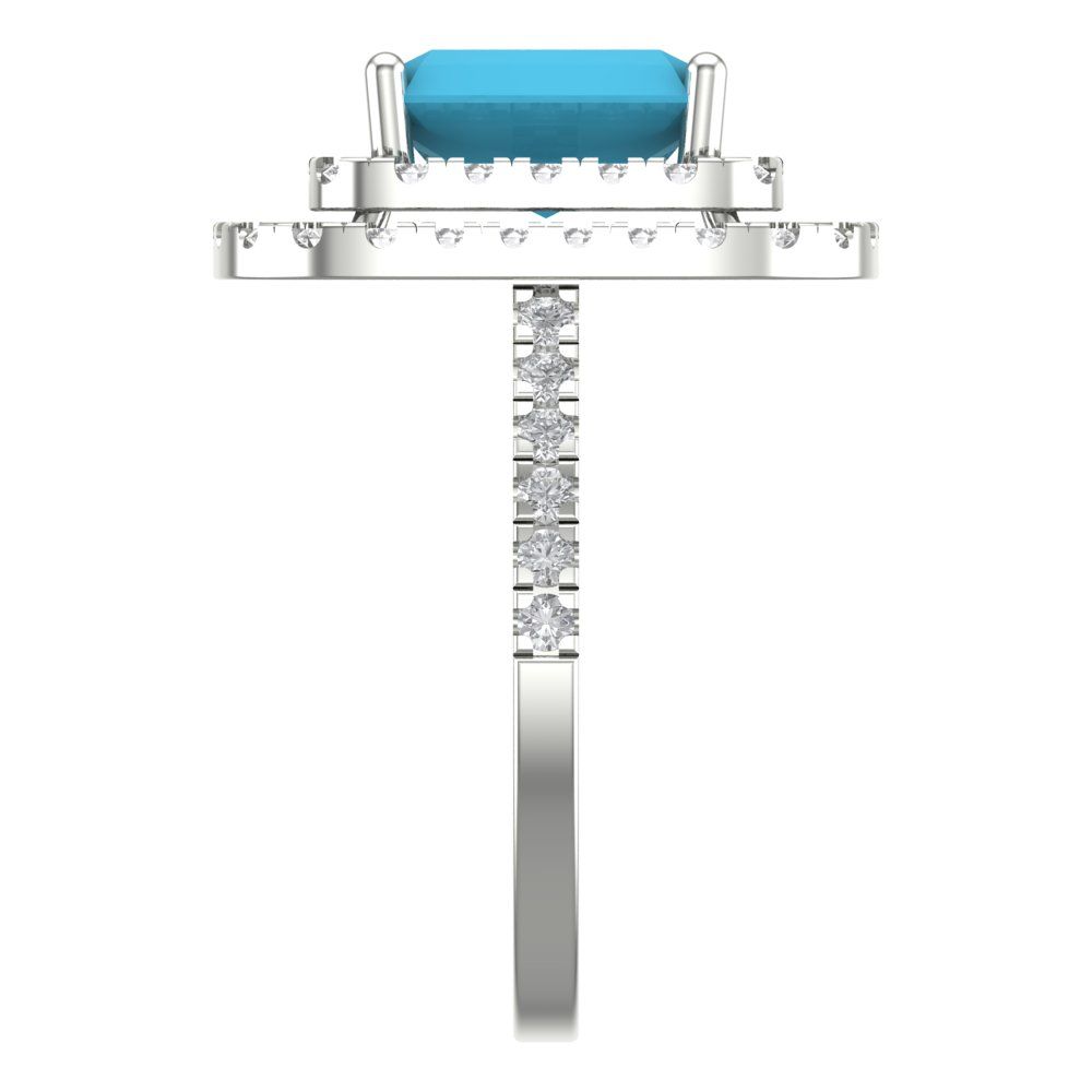 2.62 cttw Simulated Turquoise Hidden Halo Engagement Ring - Solid White Gold (VVS1, Emerald Cut,8X6.0mm)