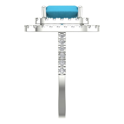 2.62 cttw Simulated Turquoise Hidden Halo Engagement Ring - Solid White Gold (VVS1, Emerald Cut,8X6.0mm)