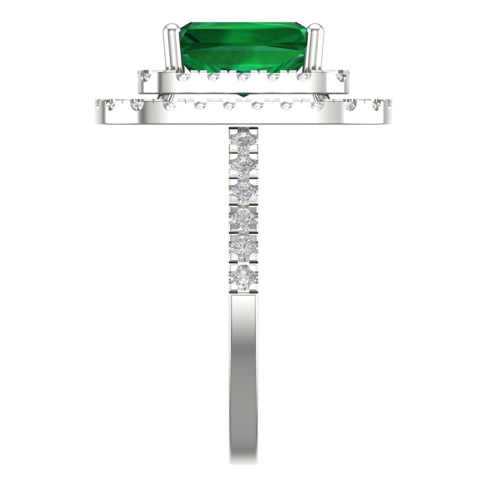 2.62 cttw Simulated Emerald Hidden Halo Engagement Ring - Solid White Gold (VVS1, Emerald Cut,8X6.0mm)