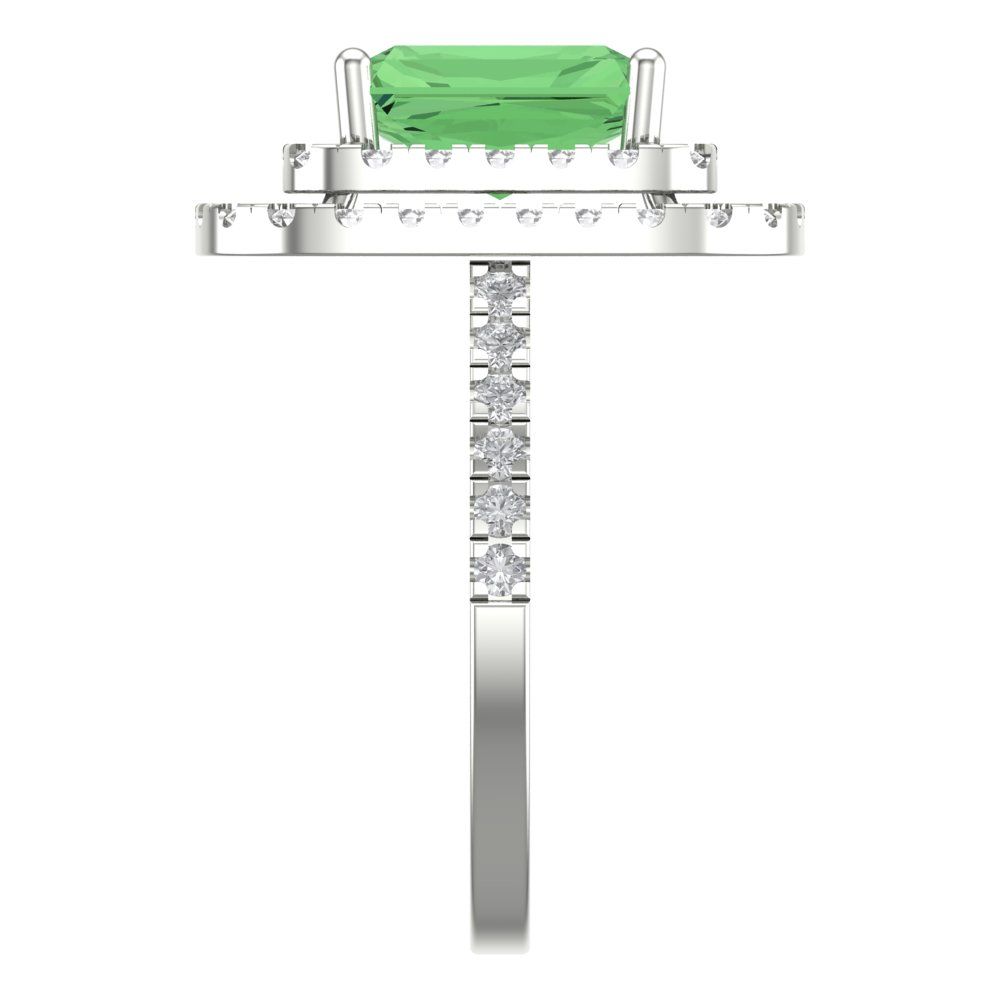 2.62 cttw Zirconia Simulated Green Diamond Hidden Halo Engagement Ring - Solid White Gold (VVS1, Emerald Cut,8X6.0mm)