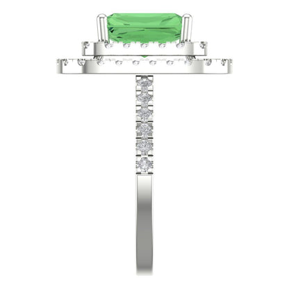 2.62 cttw Zirconia Simulated Green Diamond Hidden Halo Engagement Ring - Solid White Gold (VVS1, Emerald Cut,8X6.0mm)