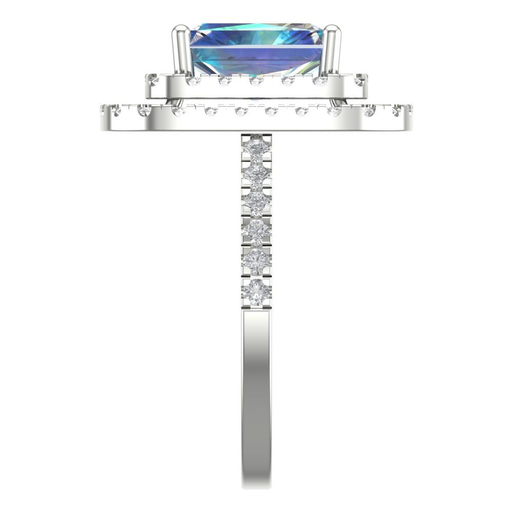 2.62 cttw Blue Moissanite Hidden Halo Engagement Ring - Solid White Gold (VVS1, Emerald Cut,8X6.0mm)