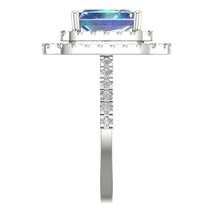 2.62 cttw Blue Moissanite Hidden Halo Engagement Ring - Solid White Gold (VVS1, Emerald Cut,8X6.0mm)