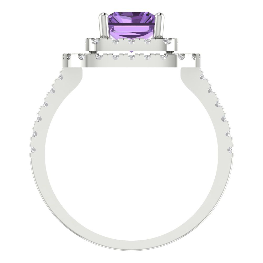2.62 cttw Simulated Alexandrite Hidden Halo Engagement Ring - Solid White Gold (VVS1, Emerald Cut,8X6.0mm)