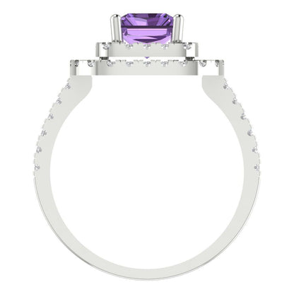 2.62 cttw Simulated Alexandrite Hidden Halo Engagement Ring - Solid White Gold (VVS1, Emerald Cut,8X6.0mm)