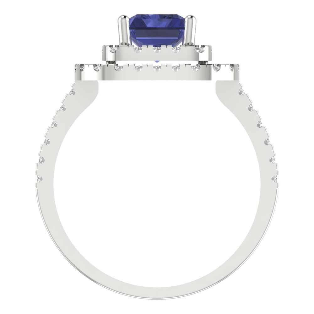 2.62 cttw Simulated Tanzanite Hidden Halo Engagement Ring - Solid White Gold (VVS1, Emerald Cut,8X6.0mm)