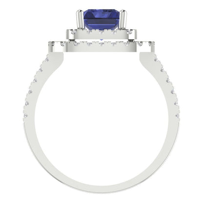 2.62 cttw Simulated Tanzanite Hidden Halo Engagement Ring - Solid White Gold (VVS1, Emerald Cut,8X6.0mm)