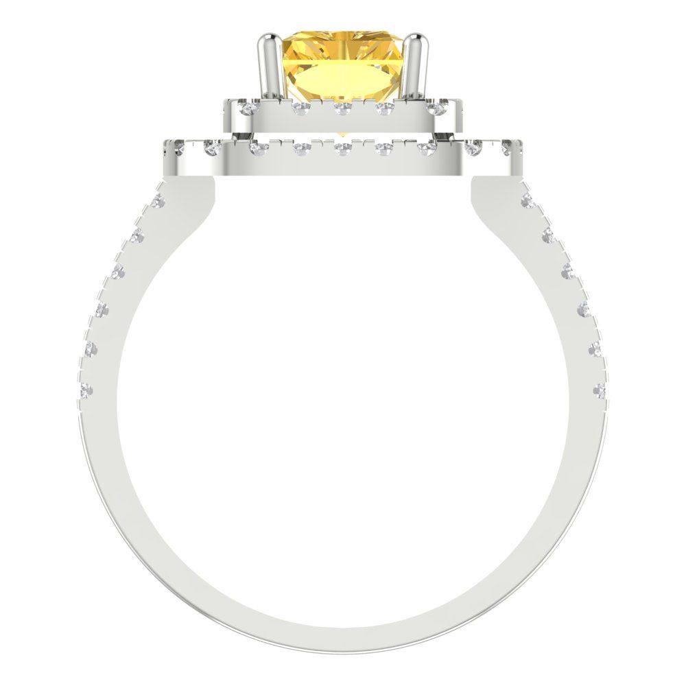 2.62 cttw Zirconia Simulated Yellow Diamond Hidden Halo Engagement Ring - Solid White Gold (VVS1, Emerald Cut,8X6.0mm)
