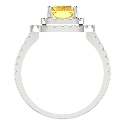 2.62 cttw Zirconia Simulated Yellow Diamond Hidden Halo Engagement Ring - Solid White Gold (VVS1, Emerald Cut,8X6.0mm)