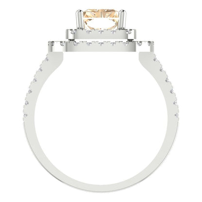 2.62 cttw Natural Morganite Hidden Halo Engagement Ring - Solid White Gold (VVS1, Emerald Cut,8X6.0mm)