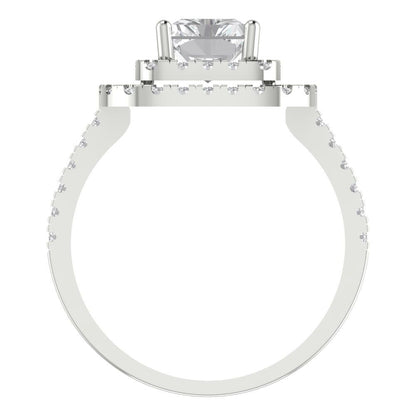 2.62 cttw Zirconia Simulated Diamond Hidden Halo Engagement Ring - Solid White Gold (VVS1, Emerald Cut,8X6.0mm)