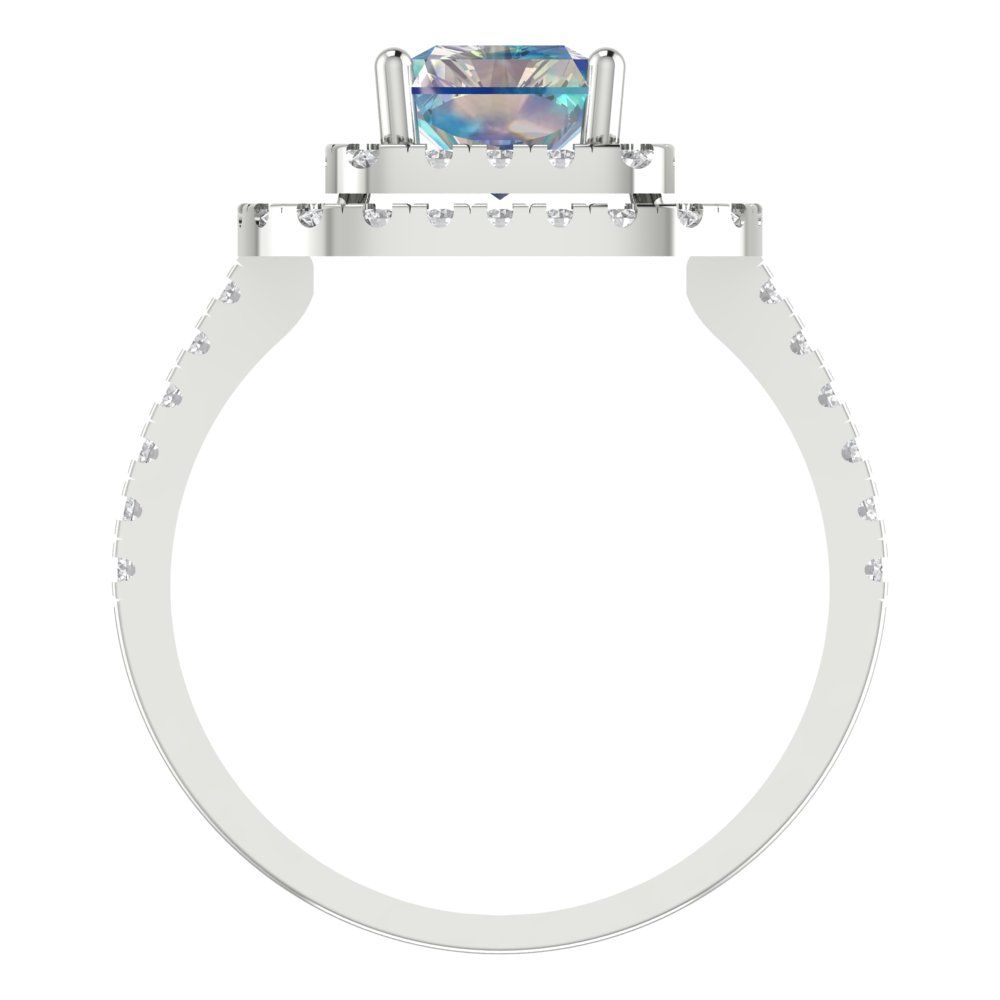 2.62 cttw Blue Moissanite Hidden Halo Engagement Ring - Solid White Gold (VVS1, Emerald Cut,8X6.0mm)