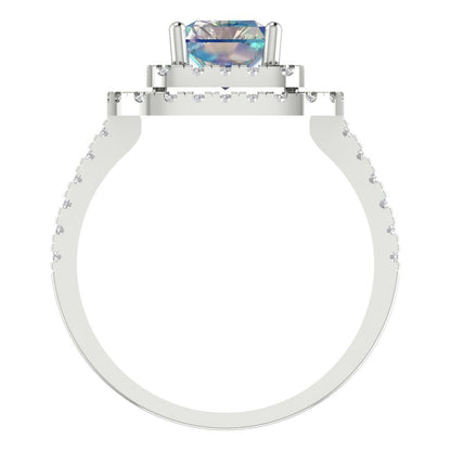 2.62 cttw Blue Moissanite Hidden Halo Engagement Ring - Solid White Gold (VVS1, Emerald Cut,8X6.0mm)