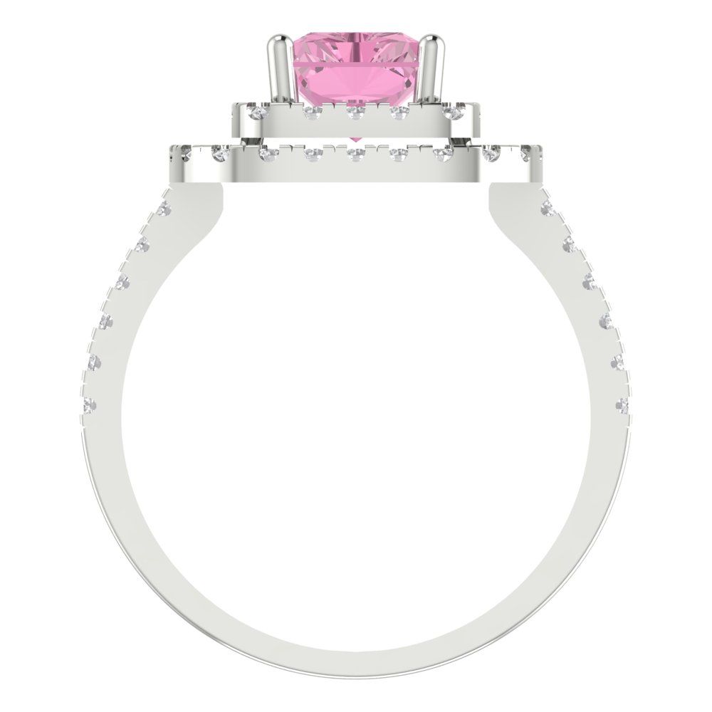 2.62 cttw Zirconia Simulated Pink Diamond Hidden Halo Engagement Ring - Solid White Gold (VVS1, Emerald Cut,8X6.0mm)