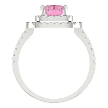 2.62 cttw Zirconia Simulated Pink Diamond Hidden Halo Engagement Ring - Solid White Gold (VVS1, Emerald Cut,8X6.0mm)