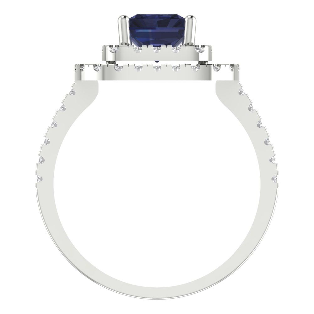 2.62 cttw Simulated Blue Sapphire Hidden Halo Engagement Ring - Solid White Gold (VVS1, Emerald Cut,8X6.0mm)