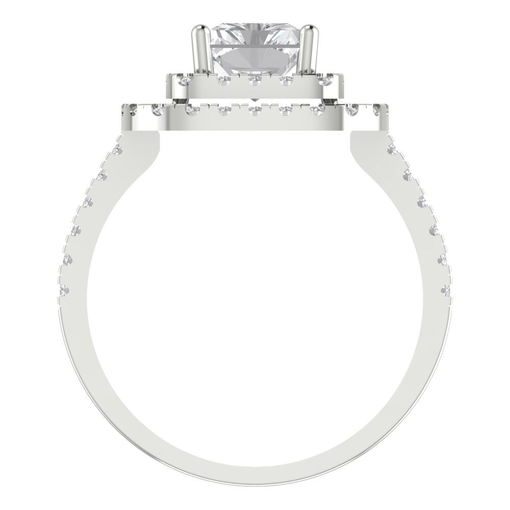 2.62 cttw Moissanite Hidden Halo Engagement Ring - Solid White Gold (VVS1, Emerald Cut,8X6.0mm)