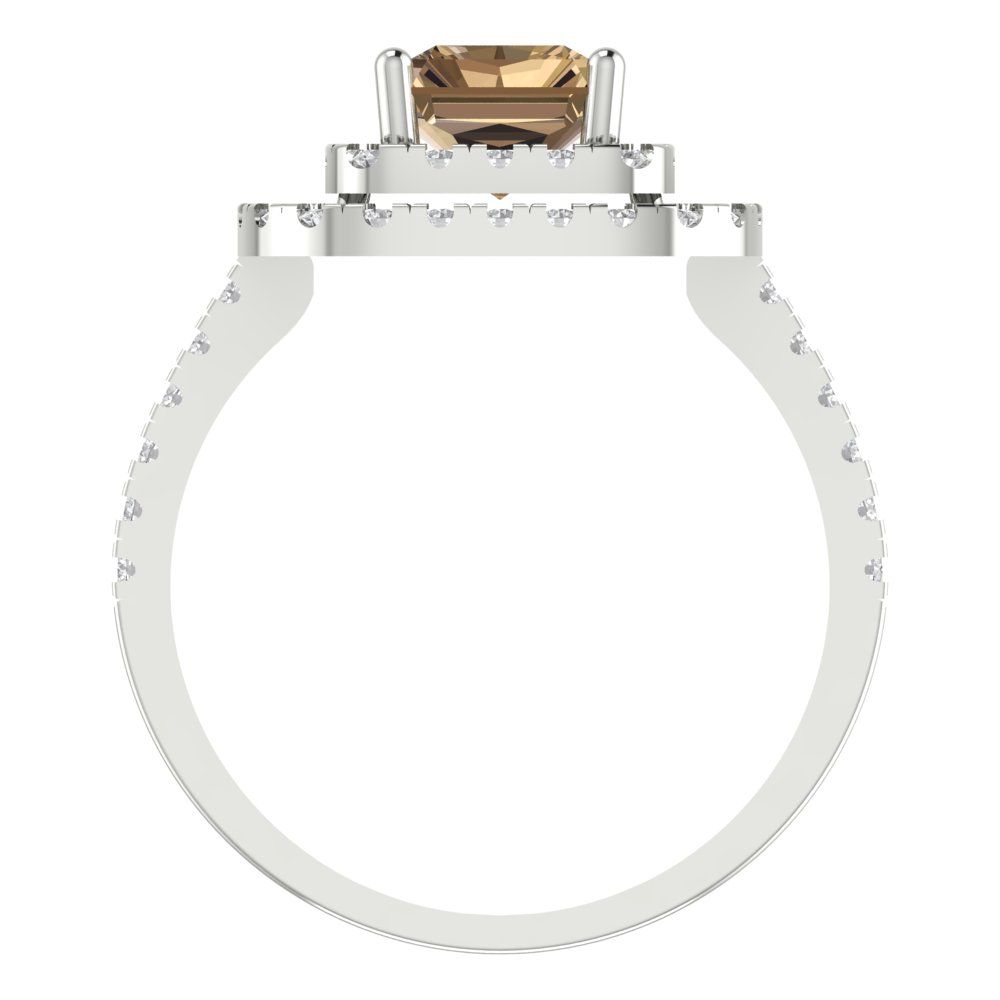 2.62 cttw Zirconia Simulated Champagne Diamond Hidden Halo Engagement Ring - Solid White Gold (VVS1, Emerald Cut,8X6.0mm)