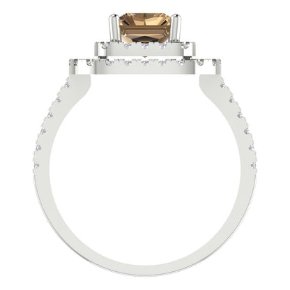 2.62 cttw Zirconia Simulated Champagne Diamond Hidden Halo Engagement Ring - Solid White Gold (VVS1, Emerald Cut,8X6.0mm)