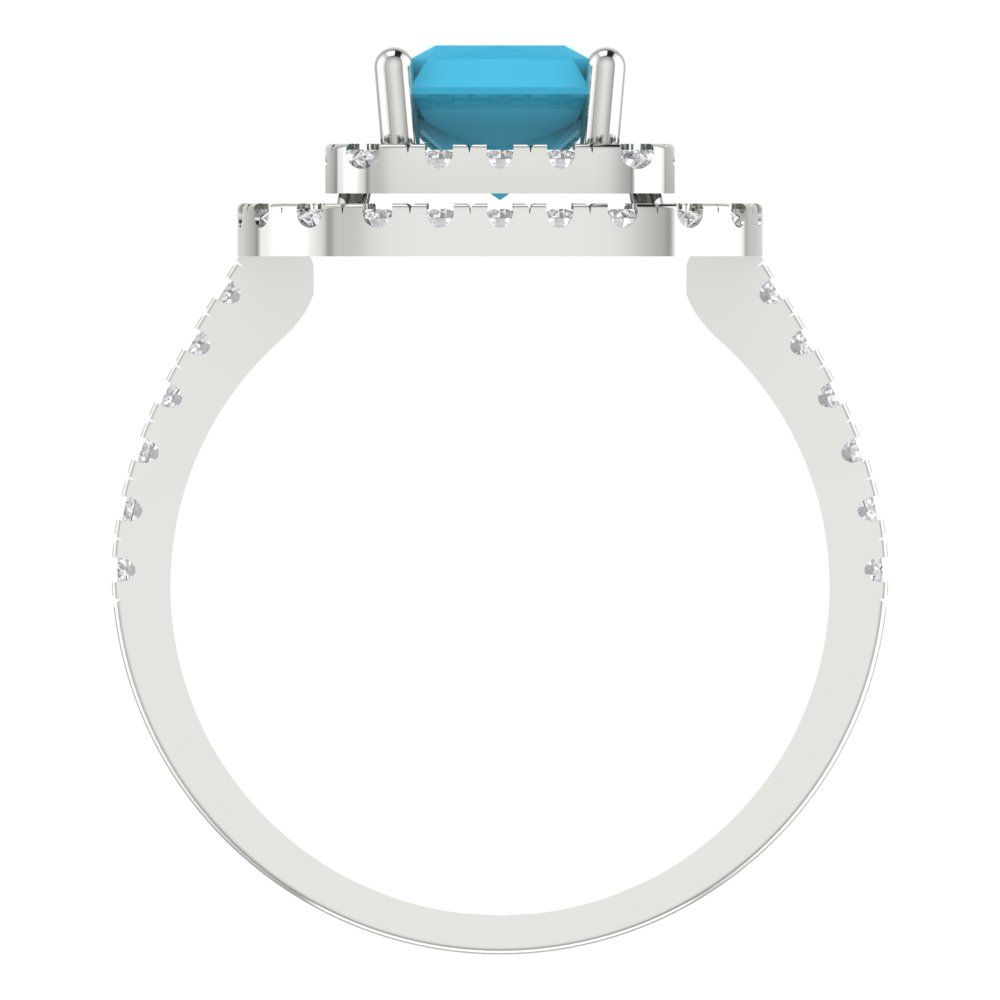 2.62 cttw Simulated Turquoise Hidden Halo Engagement Ring - Solid White Gold (VVS1, Emerald Cut,8X6.0mm)