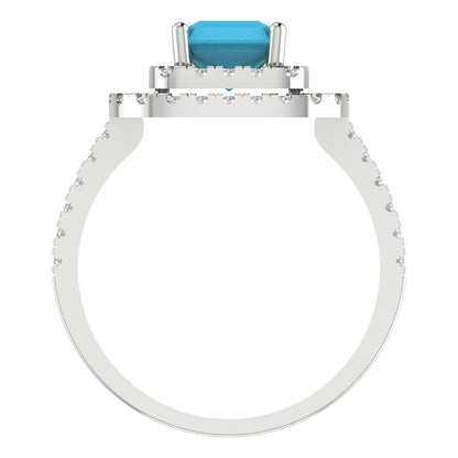 2.62 cttw Simulated Turquoise Hidden Halo Engagement Ring - Solid White Gold (VVS1, Emerald Cut,8X6.0mm)