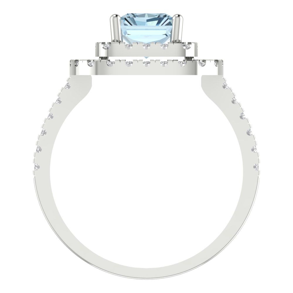 2.62 cttw Natural Sky Blue Topaz Hidden Halo Engagement Ring - Solid White Gold (VVS1, Emerald Cut,8X6.0mm)
