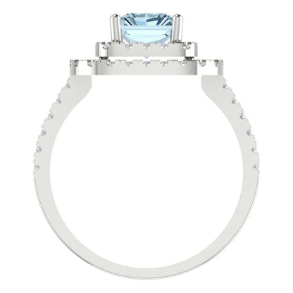 2.62 cttw Natural Sky Blue Topaz Hidden Halo Engagement Ring - Solid White Gold (VVS1, Emerald Cut,8X6.0mm)