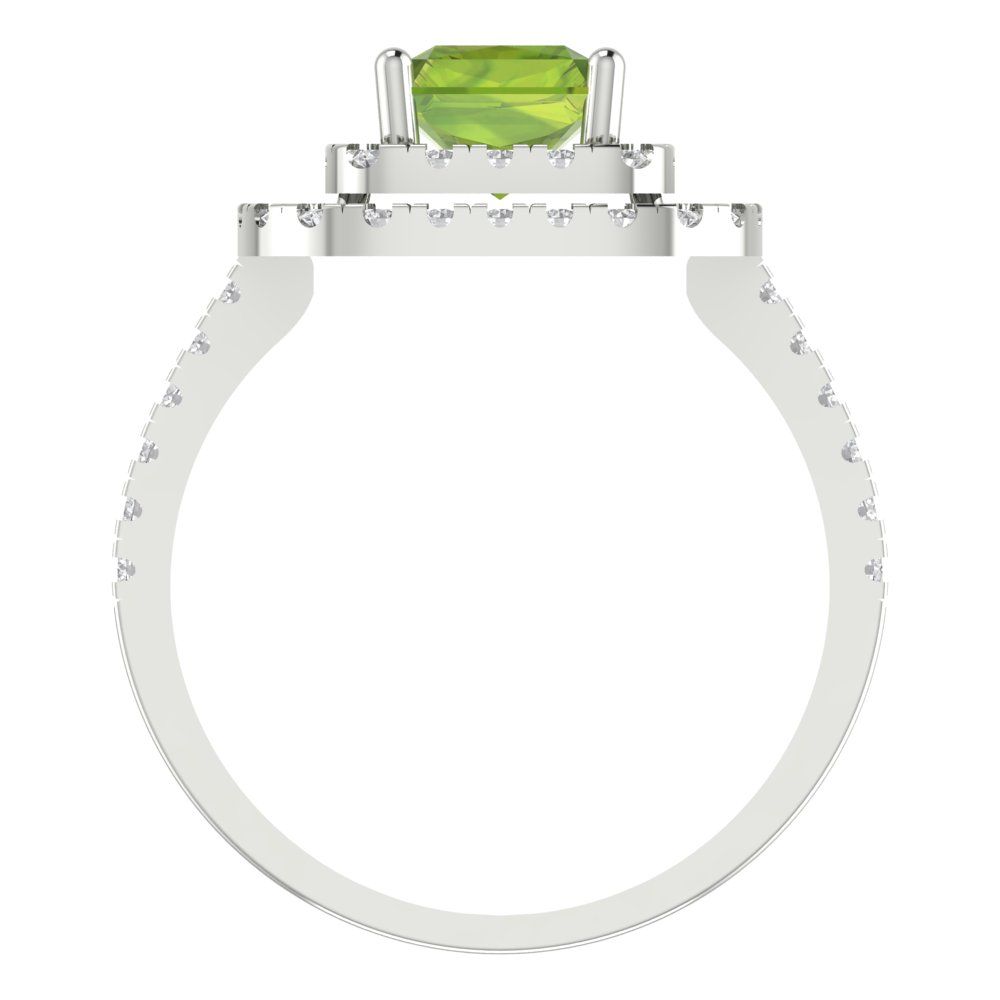2.62 cttw Natural Peridot Hidden Halo Engagement Ring - Solid White Gold (VVS1, Emerald Cut,8X6.0mm)