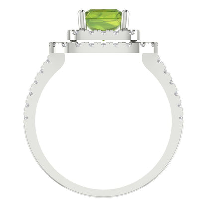 2.62 cttw Natural Peridot Hidden Halo Engagement Ring - Solid White Gold (VVS1, Emerald Cut,8X6.0mm)