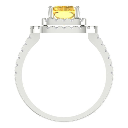 2.62 cttw Natural Citrine Hidden Halo Engagement Ring - Solid White Gold (VVS1, Emerald Cut,8X6.0mm)