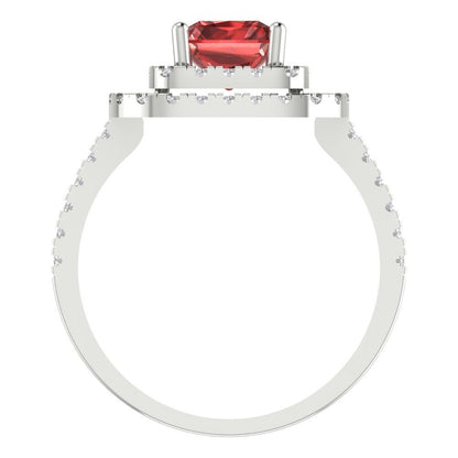 2.62 cttw Natural Garnet Hidden Halo Engagement Ring - Solid White Gold (VVS1, Emerald Cut,8X6.0mm)
