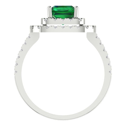 2.62 cttw Simulated Emerald Hidden Halo Engagement Ring - Solid White Gold (VVS1, Emerald Cut,8X6.0mm)