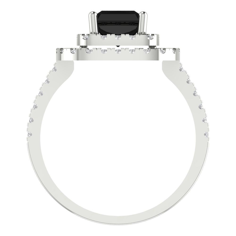 2.62 cttw Natural Onyx Hidden Halo Engagement Ring - Solid White Gold (VVS1, Emerald Cut,8X6.0mm)