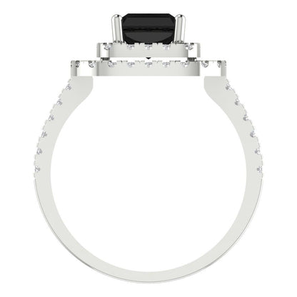 2.62 cttw Natural Onyx Hidden Halo Engagement Ring - Solid White Gold (VVS1, Emerald Cut,8X6.0mm)