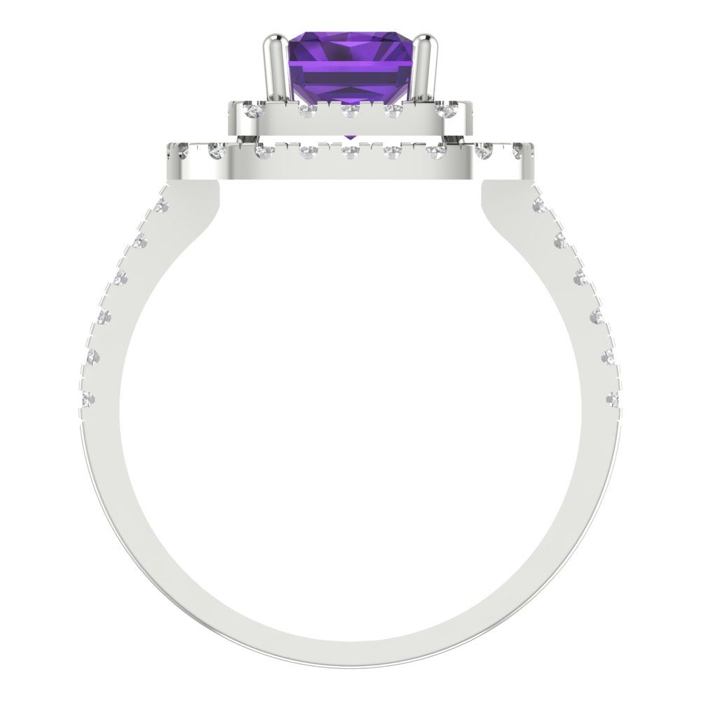 2.62 cttw Natural Amethyst Hidden Halo Engagement Ring - Solid White Gold (VVS1, Emerald Cut,8X6.0mm)