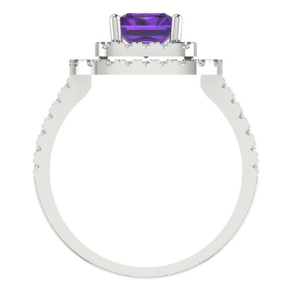 2.62 cttw Natural Amethyst Hidden Halo Engagement Ring - Solid White Gold (VVS1, Emerald Cut,8X6.0mm)