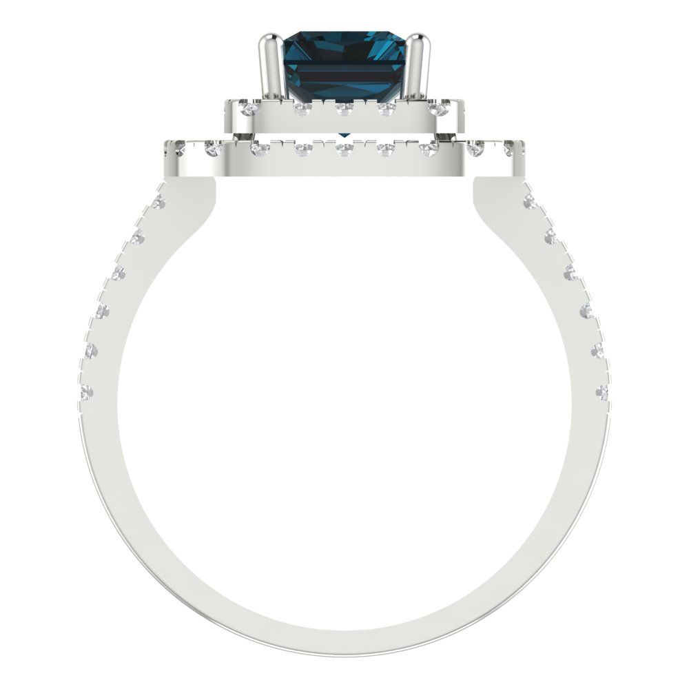 2.62 cttw Natural London Blue Topaz Hidden Halo Engagement Ring - Solid White Gold (VVS1, Emerald Cut,8X6.0mm)