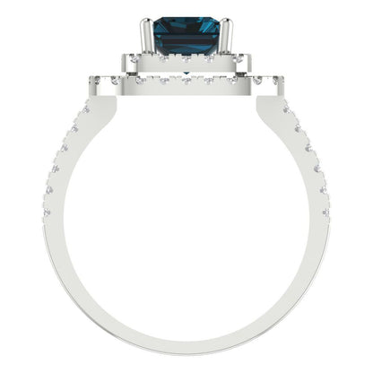 2.62 cttw Natural London Blue Topaz Hidden Halo Engagement Ring - Solid White Gold (VVS1, Emerald Cut,8X6.0mm)