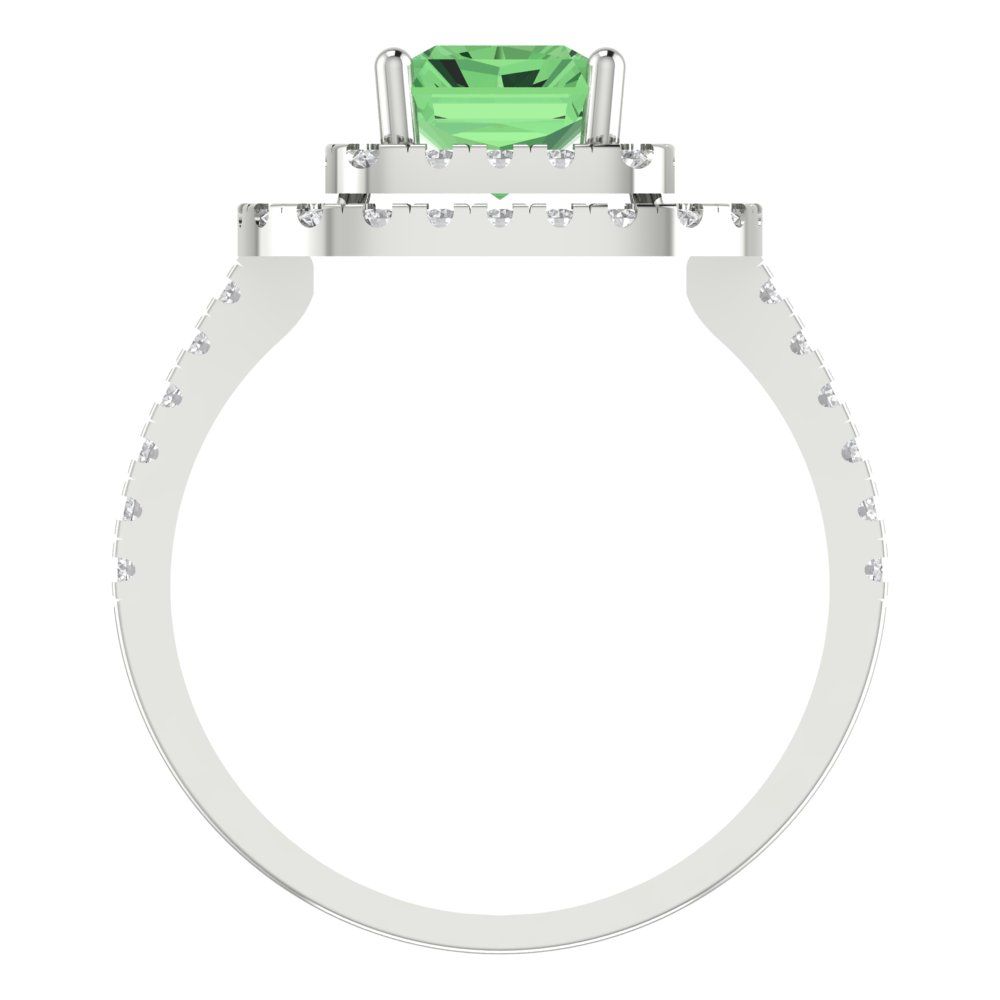 2.62 cttw Zirconia Simulated Green Diamond Hidden Halo Engagement Ring - Solid White Gold (VVS1, Emerald Cut,8X6.0mm)