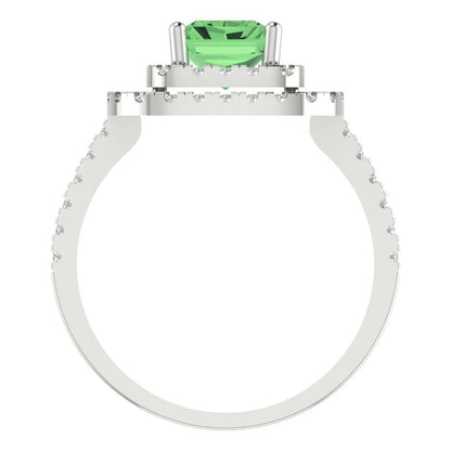 2.62 cttw Zirconia Simulated Green Diamond Hidden Halo Engagement Ring - Solid White Gold (VVS1, Emerald Cut,8X6.0mm)
