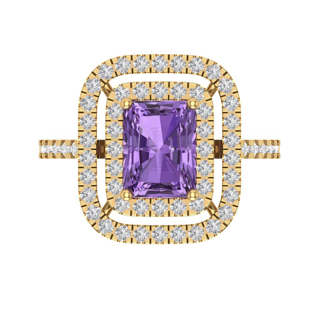 2.62 cttw Simulated Alexandrite Hidden Halo Engagement Ring - Solid Yellow Gold (VVS1, Emerald Cut,8X6.0mm)