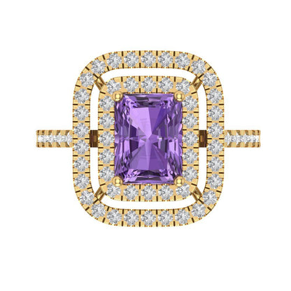 2.62 cttw Simulated Alexandrite Hidden Halo Engagement Ring - Solid Yellow Gold (VVS1, Emerald Cut,8X6.0mm)