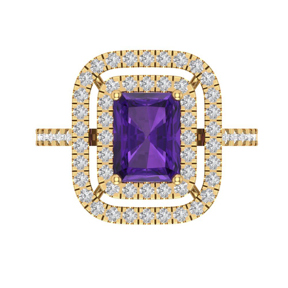 2.62 cttw Natural Amethyst Hidden Halo Engagement Ring - Solid Yellow Gold (VVS1, Emerald Cut,8X6.0mm)