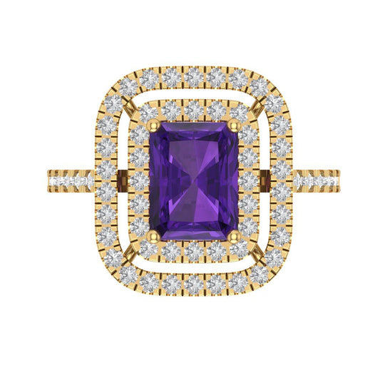 2.62 cttw Natural Amethyst Hidden Halo Engagement Ring - Solid Yellow Gold (VVS1, Emerald Cut,8X6.0mm)