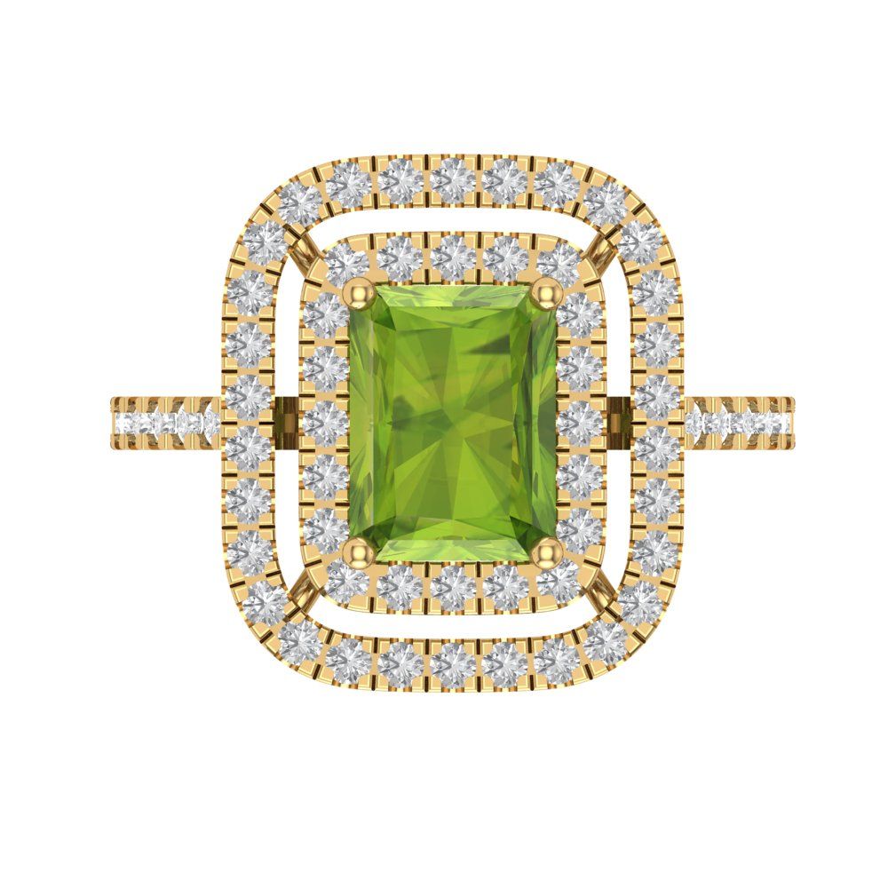 2.62 cttw Natural Peridot Hidden Halo Engagement Ring - Solid Yellow Gold (VVS1, Emerald Cut,8X6.0mm)