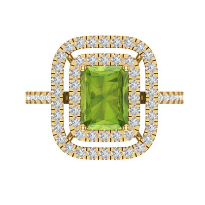 2.62 cttw Natural Peridot Hidden Halo Engagement Ring - Solid Yellow Gold (VVS1, Emerald Cut,8X6.0mm)