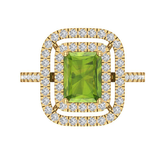2.62 cttw Natural Peridot Hidden Halo Engagement Ring - Solid Yellow Gold (VVS1, Emerald Cut,8X6.0mm)
