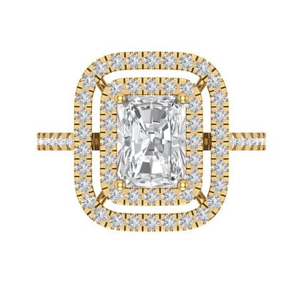 2.62 cttw White Sapphire Hidden Halo Engagement Ring - Solid Yellow Gold (VVS1, Emerald Cut,8X6.0mm)